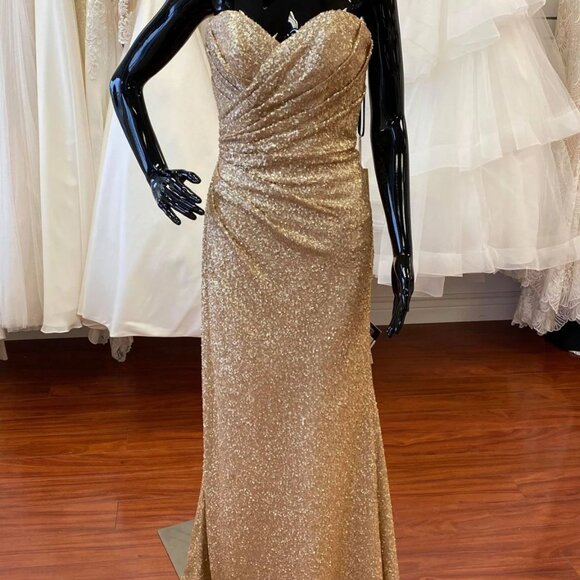 BRAND NEW NWT 8794 Sorella Vita Gold Metallic Modern Sequin Gown Size 10 - Picture 4 of 4